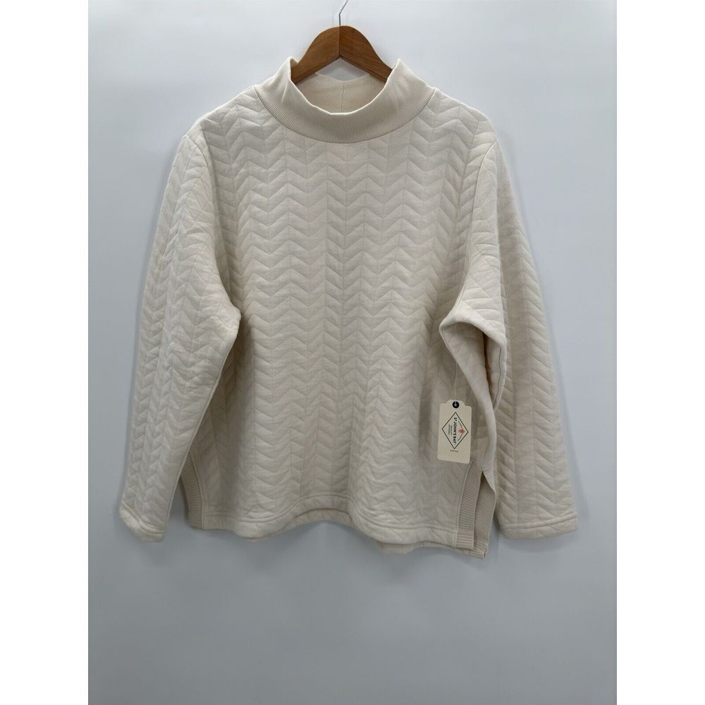 St. John's Bay Ivory Quilted Mock Neck Size Petite XXL‎ Long Sleeve Sweater NEW